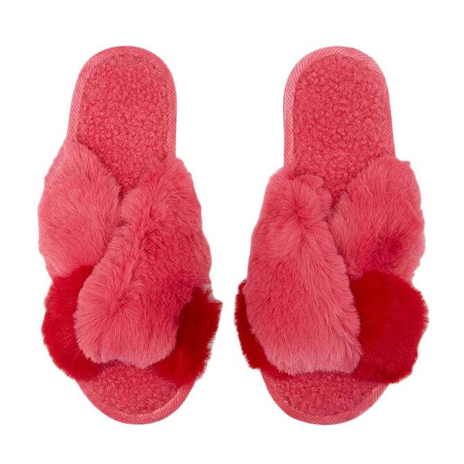 Joules Marbelle Cross Strap Faux Fur Slippers